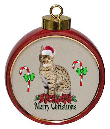 Savannah Cat Ceramic Red Drum Christmas Ornament