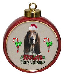 Basset Hound Ceramic Red Drum Christmas Ornament