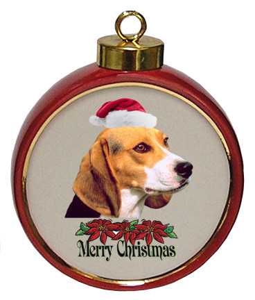 Beagle Ceramic Red Drum Christmas Ornament