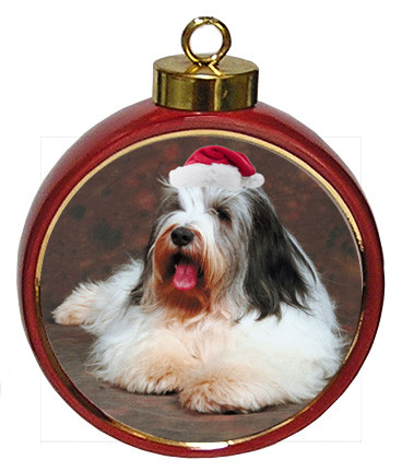 Bearded Collie Ceramic Red Drum Christmas Ornament