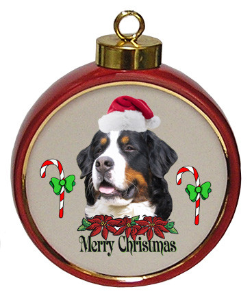 Bernese Mountain Dog Ceramic Red Drum Christmas Ornament
