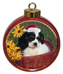 Cavalier King Charles Ceramic Red Drum Christmas Ornament