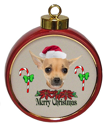 Chihuahua Ceramic Red Drum Christmas Ornament