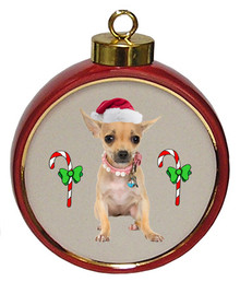 Chihuahua Ceramic Red Drum Christmas Ornament