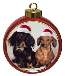 Dachshund Ceramic Red Drum Christmas Ornament