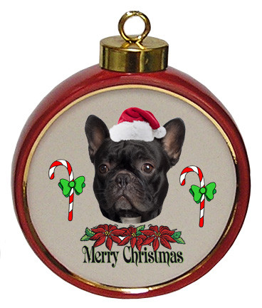 French Bulldog Ceramic Red Drum Christmas Ornament