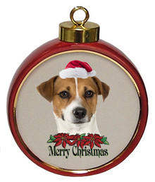 Jack Russell Terrier Ceramic Red Drum Christmas Ornament