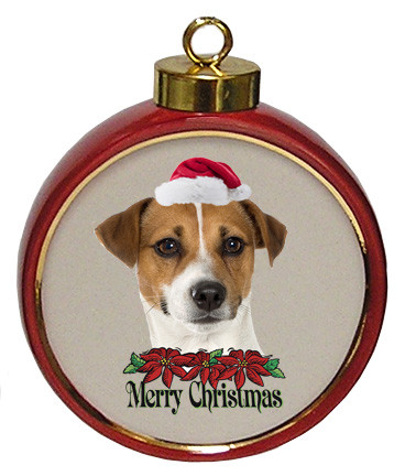 Jack Russell Terrier Ceramic Red Drum Christmas Ornament