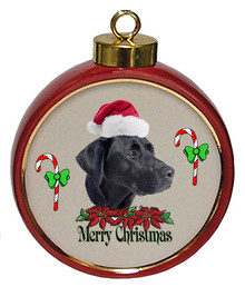 Black Labrador Retriever Ceramic Red Drum Christmas Ornament