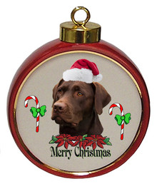 Labrador Retriever Ceramic Red Drum Christmas Ornament