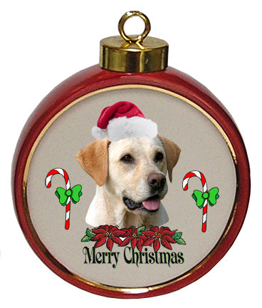 Labrador Retriever Ceramic Red Drum Christmas Ornament