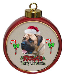 Mastiff Ceramic Red Drum Christmas Ornament