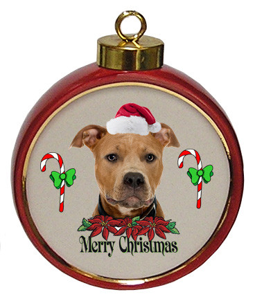 Pitbull Ceramic Red Drum Christmas Ornament