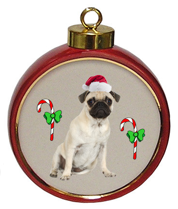 Pug Ceramic Red Drum Christmas Ornament