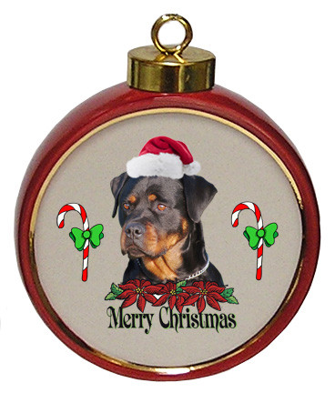 Rottweiler Ceramic Red Drum Christmas Ornament