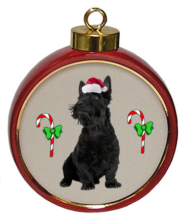 Scottish Terrier Ceramic Red Drum Christmas Ornament