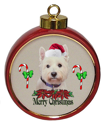 West Highland Terrier Ceramic Red Drum Christmas Ornament