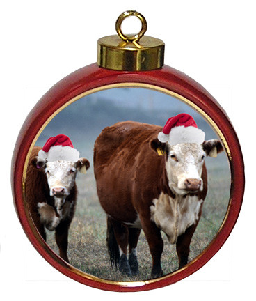 Cow Ceramic Red Drum Christmas Ornament