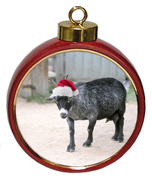 Goat Ceramic Red Drum Christmas Ornament