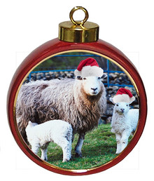Lamb Ceramic Red Drum Christmas Ornament