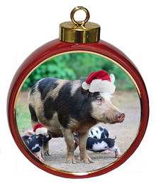 Pig Ceramic Red Drum Christmas Ornament