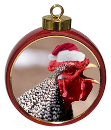 Rooster Ceramic Red Drum Christmas Ornament