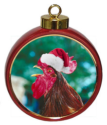 Rooster Ceramic Red Drum Christmas Ornament