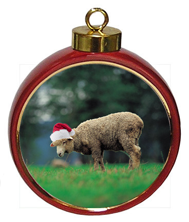 Sheep Ceramic Red Drum Christmas Ornament