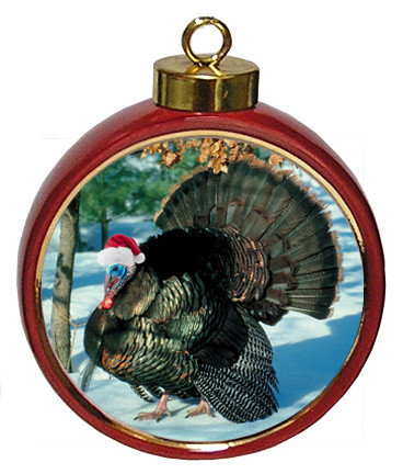 Turkey Ceramic Red Drum Christmas Ornament