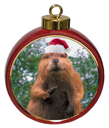 Beaver Ceramic Red Drum Christmas Ornament