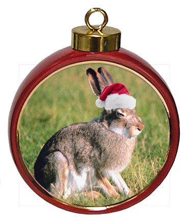 Rabbit Ceramic Red Drum Christmas Ornament