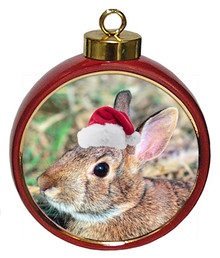 Rabbit Ceramic Red Drum Christmas Ornament