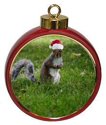 Squirrel Ceramic Red Drum Christmas Ornament