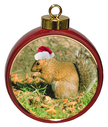 Squirrel Ceramic Red Drum Christmas Ornament