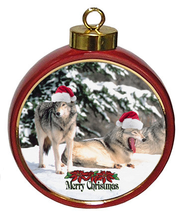 Wolf Ceramic Red Drum Christmas Ornament