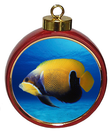 Blue Girdled Angelfish Ceramic Red Drum Christmas Ornament