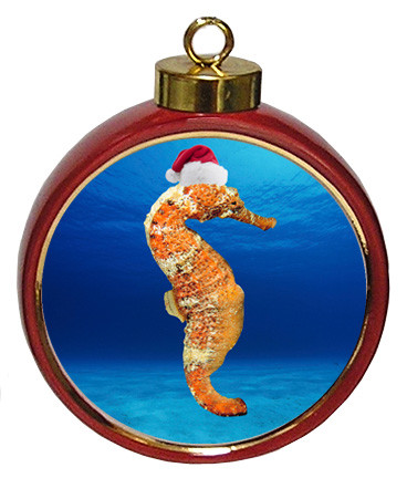 Seahorse Ceramic Red Drum Christmas Ornament