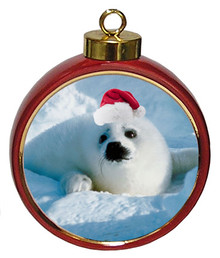 Seal Ceramic Red Drum Christmas Ornament