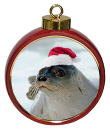 Seal Ceramic Red Drum Christmas Ornament