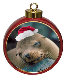 Sea Lion Ceramic Red Drum Christmas Ornament