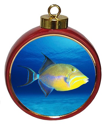 Triggerfish Ceramic Red Drum Christmas Ornament