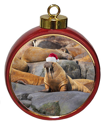 Walrus Ceramic Red Drum Christmas Ornament