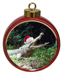 Crocodile Ceramic Red Drum Christmas Ornament