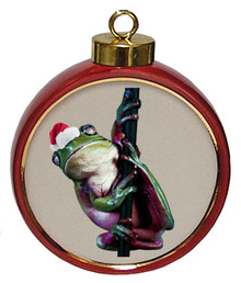 Tree Frog Ceramic Red Drum Christmas Ornament