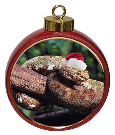 Viper Snake Ceramic Red Drum Christmas Ornament