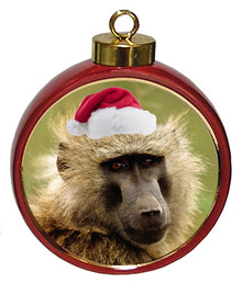 Baboon Ceramic Red Drum Christmas Ornament