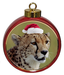 Cheetah Ceramic Red Drum Christmas Ornament