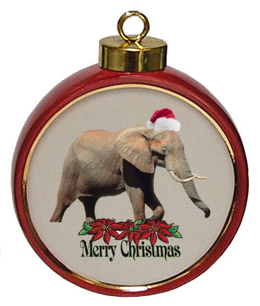 Elephant Ceramic Red Drum Christmas Ornament
