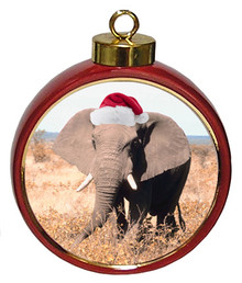 Elephant Ceramic Red Drum Christmas Ornament