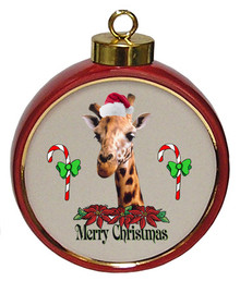 Giraffe Ceramic Red Drum Christmas Ornament